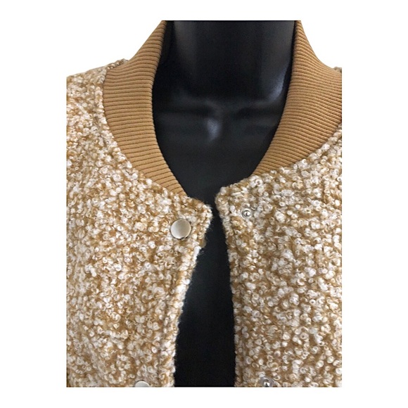 Tan boiled wool look snap button front bomber style jacket size large brand new - Picture 12 of 13